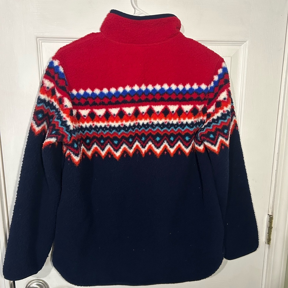 Lands' End Heritage Fleece Snap Neck Pullover Fair Isle chevron Size Small 6-8 - Picture 11 of 14